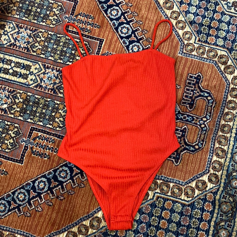 Red Ribbed Topshop Bodysuit - Picture 2 of 5